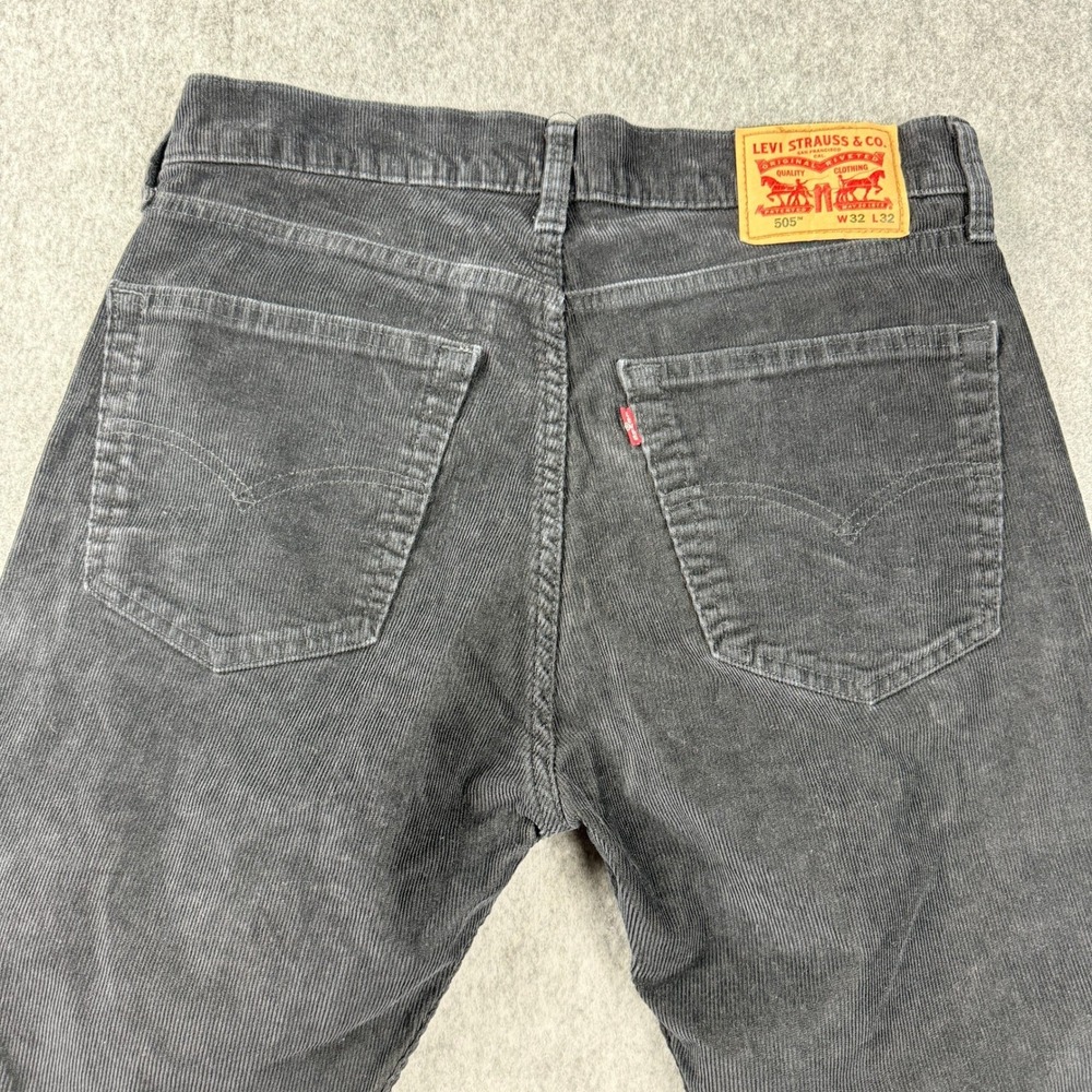 Levi's 505 Corduroy Pants Mens 32x30 Black Straight Fit Casual Red Tab Stretch